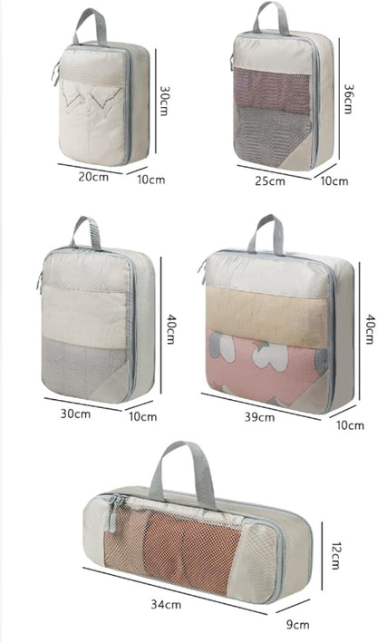 Expandable Compression Packing Cubes Set, Travel Luggage Organizer Bags | Expandable packing cubes with compression zippers, mesh panels and multiple organizers for travel, luggage and storage.