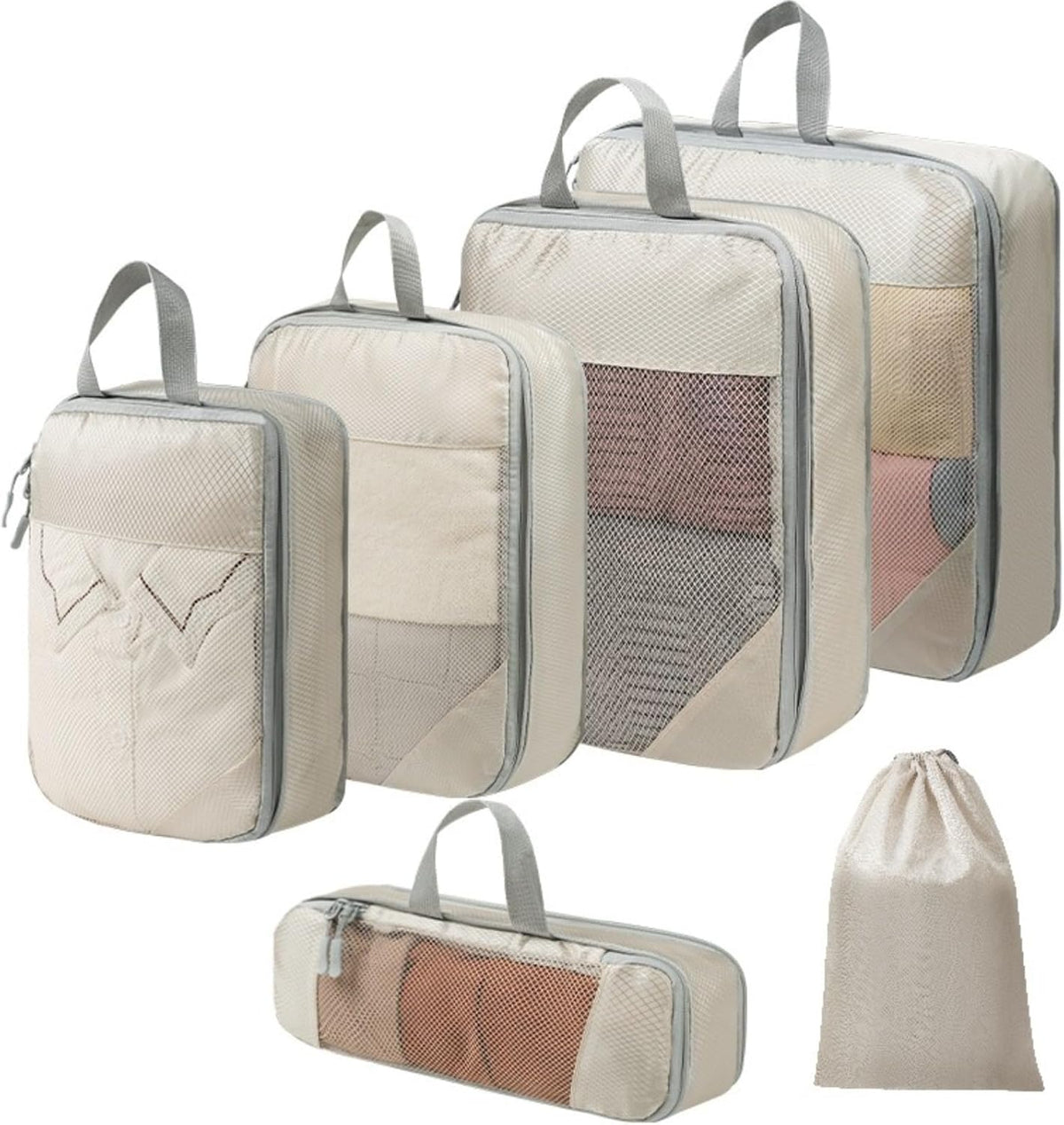 Expandable Compression Packing Cubes Set, Travel Luggage Organizer Bags | Expandable packing cubes with compression zippers, mesh panels and multiple organizers for travel, luggage and storage.