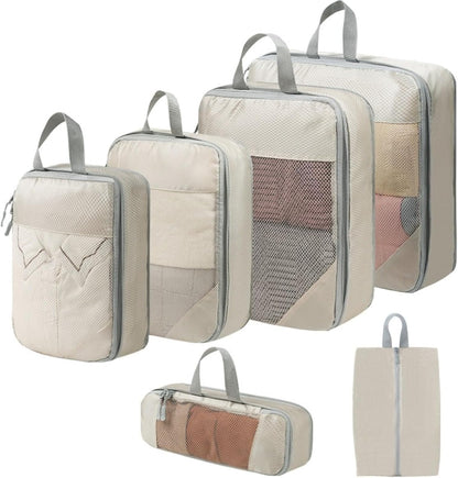 Expandable Compression Packing Cubes Set, Travel Luggage Organizer Bags | Expandable packing cubes with compression zippers, mesh panels and multiple organizers for travel, luggage and storage.