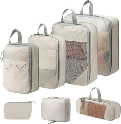 Expandable Compression Packing Cubes Set, Travel Luggage Organizer Bags | Expandable packing cubes with compression zippers, mesh panels and multiple organizers for travel, luggage and storage.