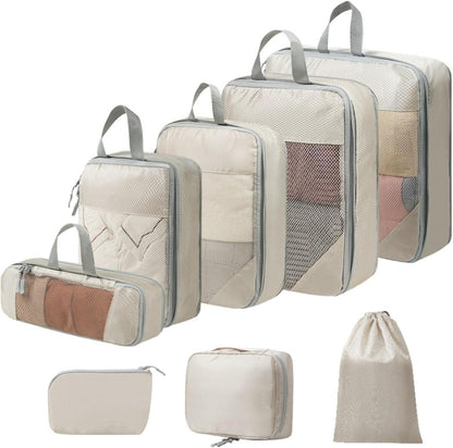 Expandable Compression Packing Cubes Set, Travel Luggage Organizer Bags | Expandable packing cubes with compression zippers, mesh panels and multiple organizers for travel, luggage and storage.