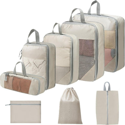 Expandable Compression Packing Cubes Set, Travel Luggage Organizer Bags | Expandable packing cubes with compression zippers, mesh panels and multiple organizers for travel, luggage and storage.