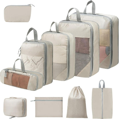 Expandable Compression Packing Cubes Set, Travel Luggage Organizer Bags | Expandable packing cubes with compression zippers, mesh panels and multiple organizers for travel, luggage and storage.