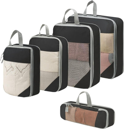 Expandable Compression Packing Cubes Set, Travel Luggage Organizer Bags | Expandable packing cubes with compression zippers, mesh panels and multiple organizers for travel, luggage and storage.