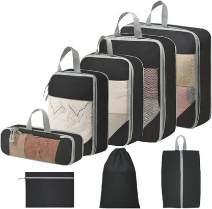 Expandable Compression Packing Cubes Set, Travel Luggage Organizer Bags | Expandable packing cubes with compression zippers, mesh panels and multiple organizers for travel, luggage and storage.