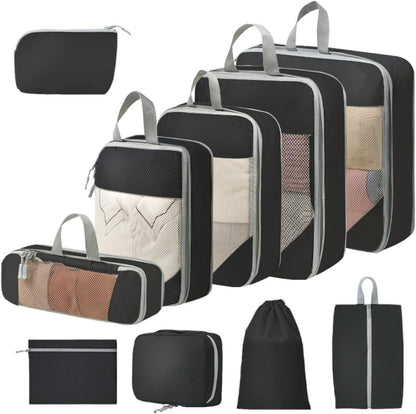 Expandable Compression Packing Cubes Set, Travel Luggage Organizer Bags | Expandable packing cubes with compression zippers, mesh panels and multiple organizers for travel, luggage and storage.