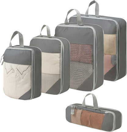 Expandable Compression Packing Cubes Set, Travel Luggage Organizer Bags | Expandable packing cubes with compression zippers, mesh panels and multiple organizers for travel, luggage and storage.