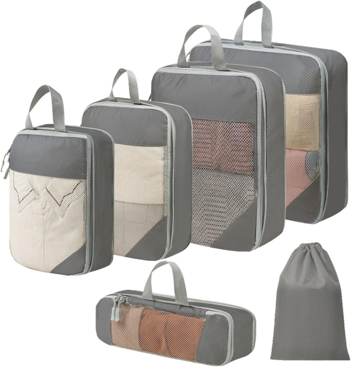 Expandable Compression Packing Cubes Set, Travel Luggage Organizer Bags | Expandable packing cubes with compression zippers, mesh panels and multiple organizers for travel, luggage and storage.