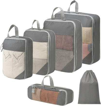 Expandable Compression Packing Cubes Set, Travel Luggage Organizer Bags | Expandable packing cubes with compression zippers, mesh panels and multiple organizers for travel, luggage and storage.