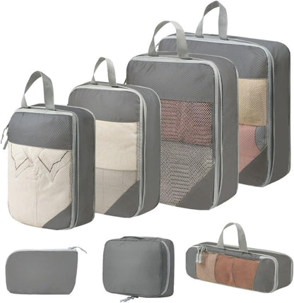 Expandable Compression Packing Cubes Set, Travel Luggage Organizer Bags | Expandable packing cubes with compression zippers, mesh panels and multiple organizers for travel, luggage and storage.