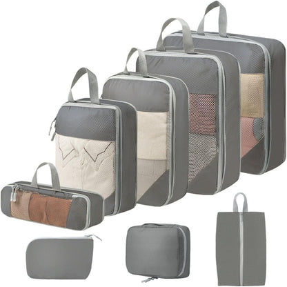 Expandable Compression Packing Cubes Set, Travel Luggage Organizer Bags | Expandable packing cubes with compression zippers, mesh panels and multiple organizers for travel, luggage and storage.