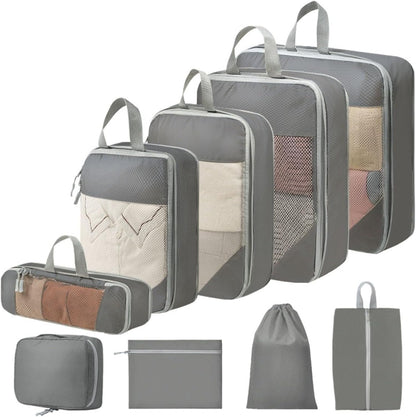Expandable Compression Packing Cubes Set, Travel Luggage Organizer Bags | Expandable packing cubes with compression zippers, mesh panels and multiple organizers for travel, luggage and storage.