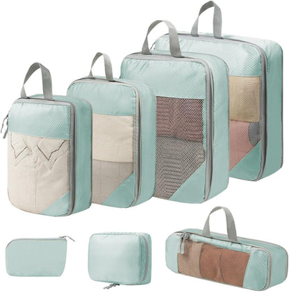 Expandable Compression Packing Cubes Set, Travel Luggage Organizer Bags | Expandable packing cubes with compression zippers, mesh panels and multiple organizers for travel, luggage and storage.
