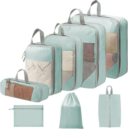 Expandable Compression Packing Cubes Set, Travel Luggage Organizer Bags | Expandable packing cubes with compression zippers, mesh panels and multiple organizers for travel, luggage and storage.