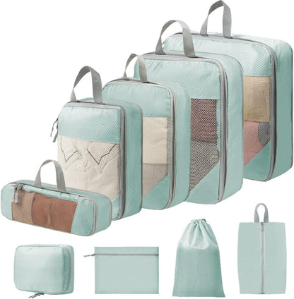 Expandable Compression Packing Cubes Set, Travel Luggage Organizer Bags | Expandable packing cubes with compression zippers, mesh panels and multiple organizers for travel, luggage and storage.