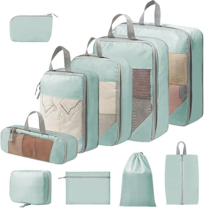 Expandable Compression Packing Cubes Set, Travel Luggage Organizer Bags | Expandable packing cubes with compression zippers, mesh panels and multiple organizers for travel, luggage and storage.