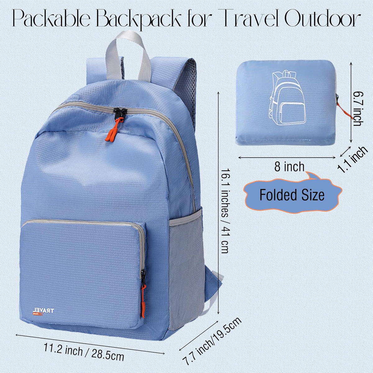 20L Lightweight Hiking Backpack, Packable Daypack with Zipper Pockets for Men Women, Portable Small Travel Backpack for Outdoor Hiking