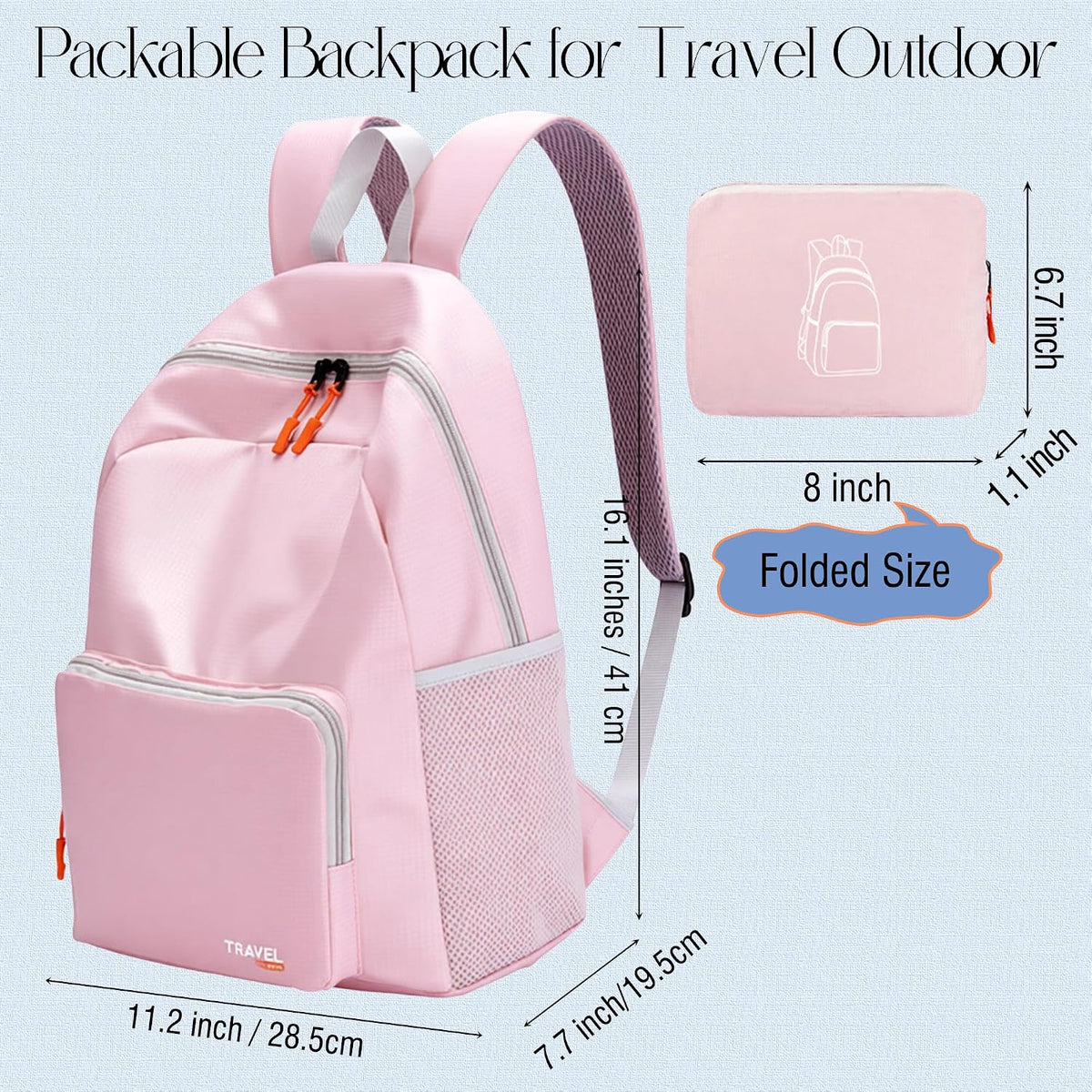20L Lightweight Hiking Backpack, Packable Daypack with Zipper Pockets for Men Women, Portable Small Travel Backpack for Outdoor Hiking