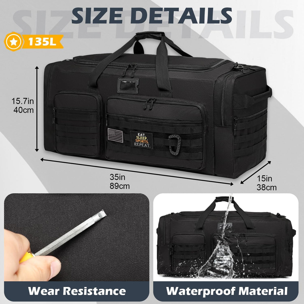 135L Large Duffle Bag, Heavy Duty Duffle Bag for Travel, Extra Large Sports Gym Equipment Bag for Soccer Baseball Basketball Hockey Football, Green