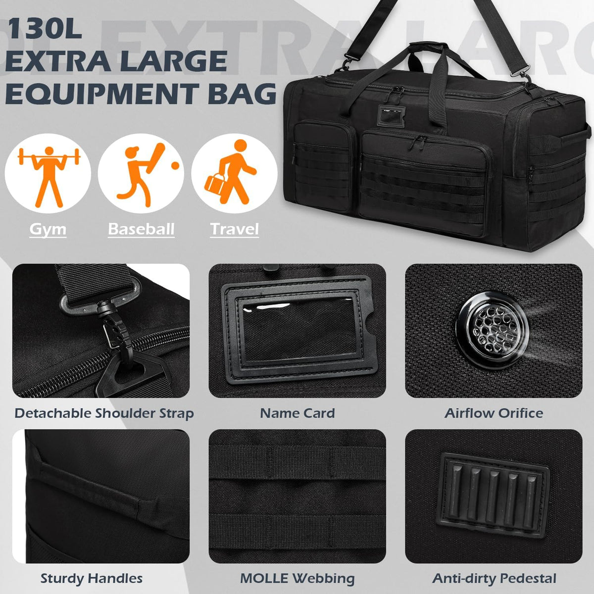 135L Large Duffle Bag, Heavy Duty Duffle Bag for Travel, Extra Large Sports Gym Equipment Bag for Soccer Baseball Basketball Hockey Football, Green