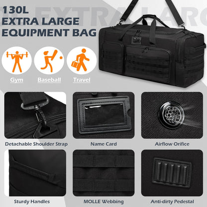 135L Large Duffle Bag, Heavy Duty Duffle Bag for Travel, Extra Large Sports Gym Equipment Bag for Soccer Baseball Basketball Hockey Football, Green