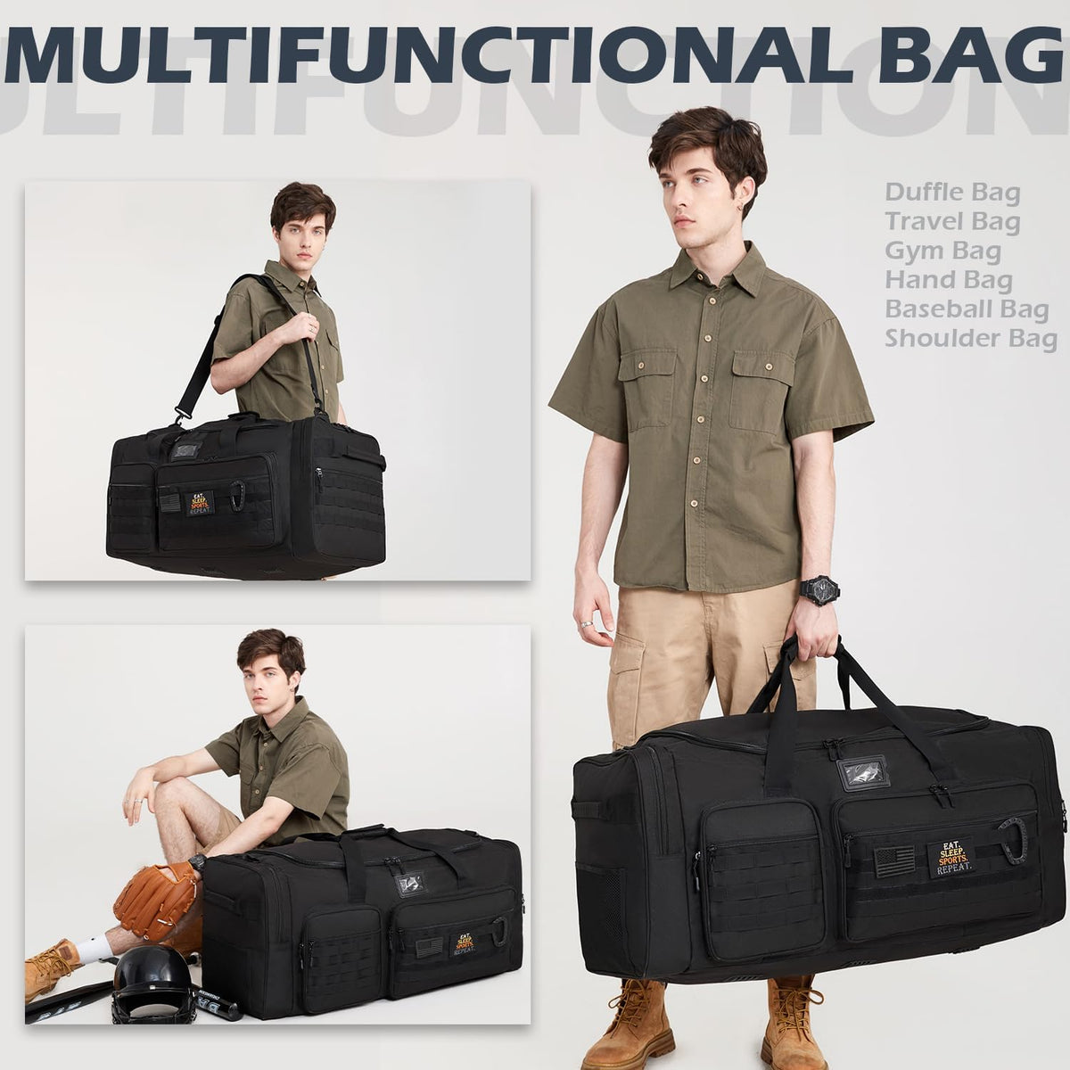 135L Large Duffle Bag, Heavy Duty Duffle Bag for Travel, Extra Large Sports Gym Equipment Bag for Soccer Baseball Basketball Hockey Football, Green