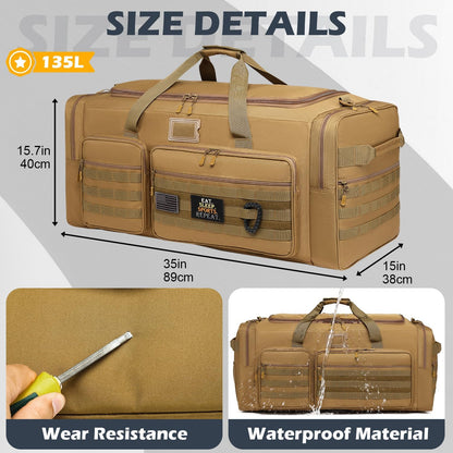 135L Large Duffle Bag, Heavy Duty Duffle Bag for Travel, Extra Large Sports Gym Equipment Bag for Soccer Baseball Basketball Hockey Football, Green