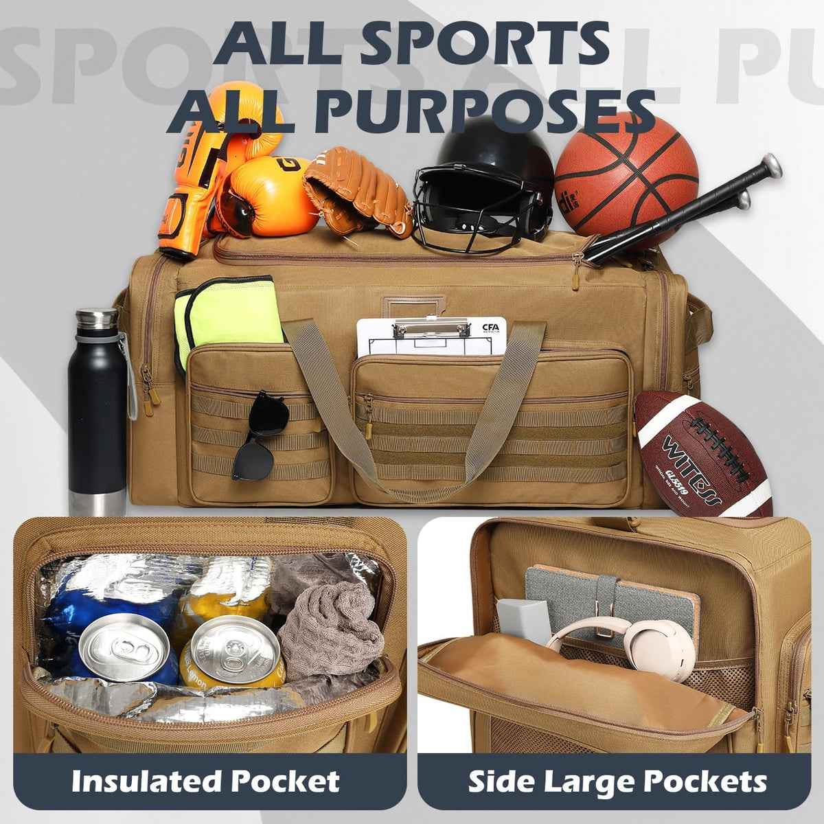 135L Large Duffle Bag, Heavy Duty Duffle Bag for Travel, Extra Large Sports Gym Equipment Bag for Soccer Baseball Basketball Hockey Football, Green