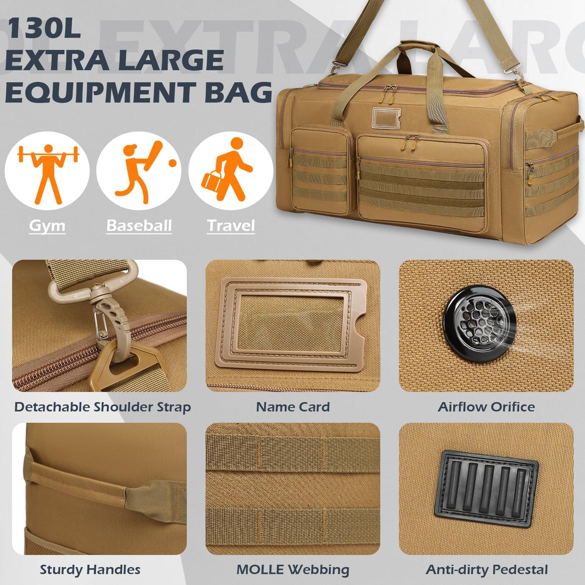 135L Large Duffle Bag, Heavy Duty Duffle Bag for Travel, Extra Large Sports Gym Equipment Bag for Soccer Baseball Basketball Hockey Football, Green