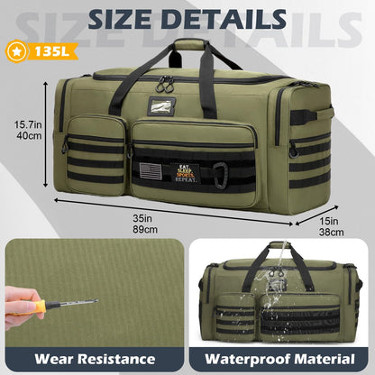 135L Large Duffle Bag, Heavy Duty Duffle Bag for Travel, Extra Large Sports Gym Equipment Bag for Soccer Baseball Basketball Hockey Football, Green