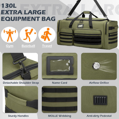 135L Large Duffle Bag, Heavy Duty Duffle Bag for Travel, Extra Large Sports Gym Equipment Bag for Soccer Baseball Basketball Hockey Football, Green