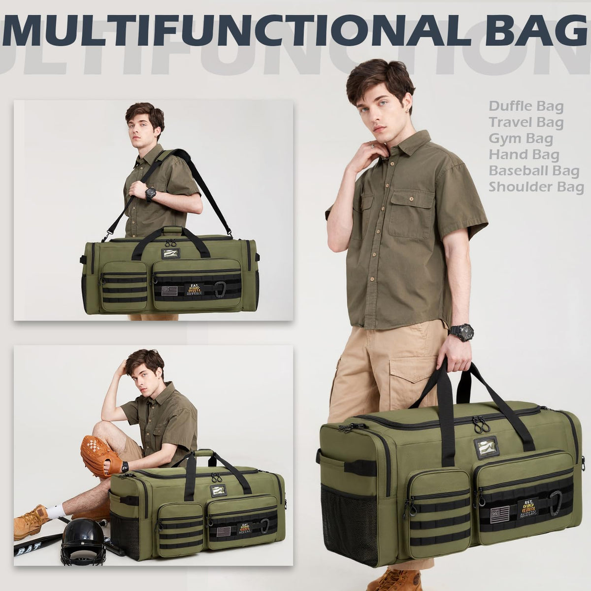 135L Large Duffle Bag, Heavy Duty Duffle Bag for Travel, Extra Large Sports Gym Equipment Bag for Soccer Baseball Basketball Hockey Football, Green