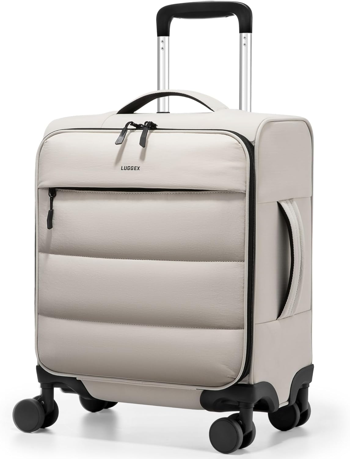 LUGGEX 18x14x8 Underseat Carry On Luggage with Spinner Wheels, UDS Softside Lightweight Suitcase for 2-Day Travel(UX-Pro, Beige, 18x14x8)