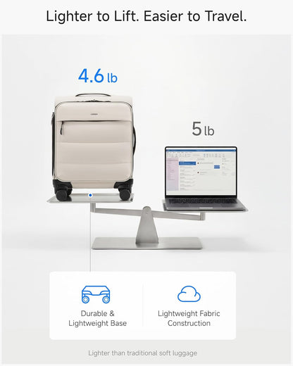 LUGGEX 18x14x8 Underseat Carry On Luggage with Spinner Wheels, UDS Softside Lightweight Suitcase for 2-Day Travel(UX-Pro, Beige, 18x14x8)