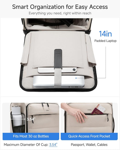 LUGGEX 18x14x8 Underseat Carry On Luggage with Spinner Wheels, UDS Softside Lightweight Suitcase for 2-Day Travel(UX-Pro, Beige, 18x14x8)