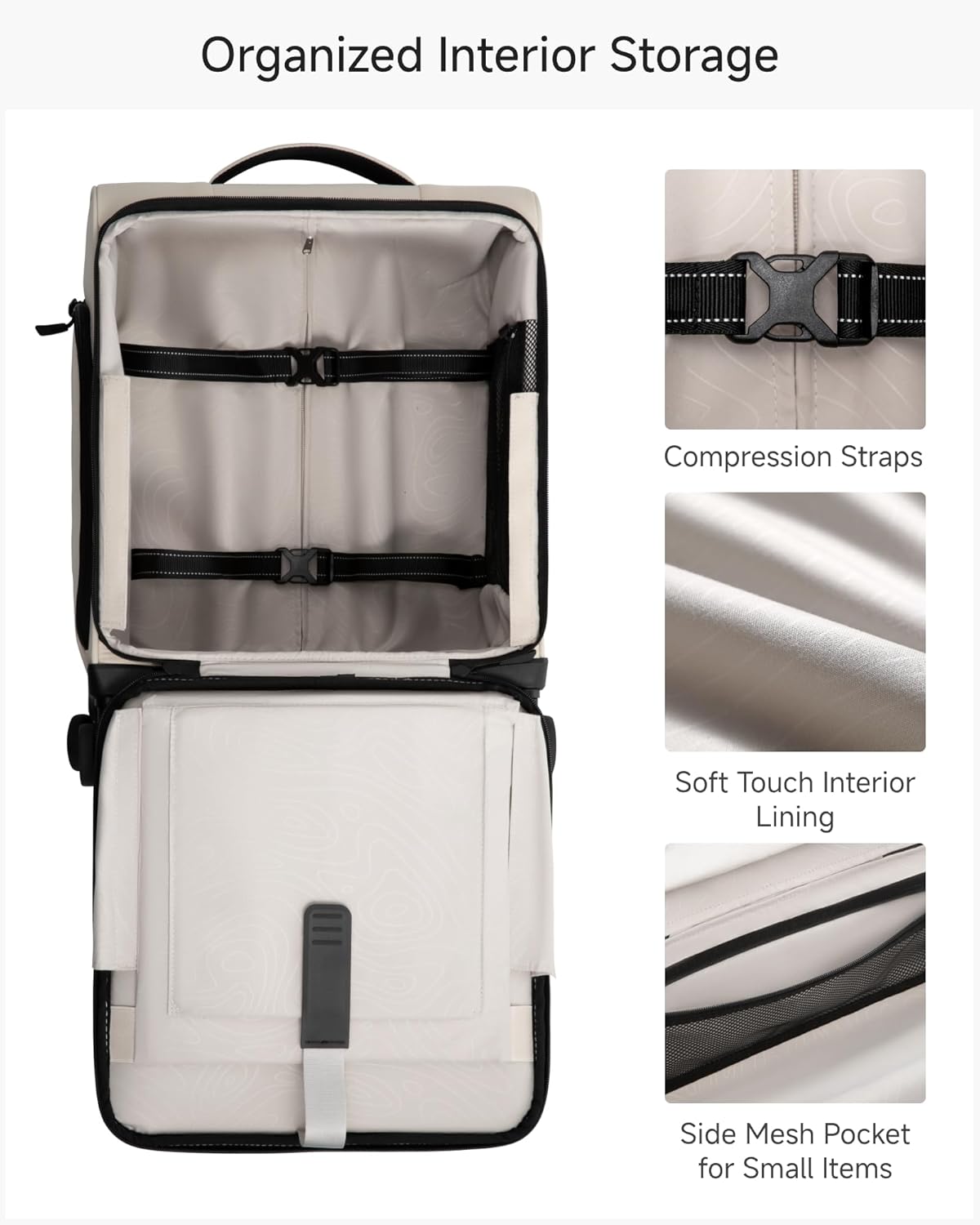 LUGGEX 18x14x8 Underseat Carry On Luggage with Spinner Wheels, UDS Softside Lightweight Suitcase for 2-Day Travel(UX-Pro, Beige, 18x14x8)