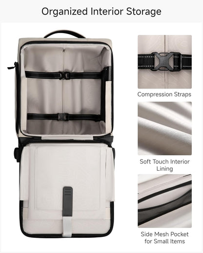 LUGGEX 18x14x8 Underseat Carry On Luggage with Spinner Wheels, UDS Softside Lightweight Suitcase for 2-Day Travel(UX-Pro, Beige, 18x14x8)