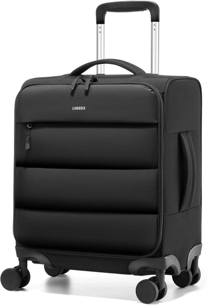 LUGGEX 18x14x8 Underseat Carry On Luggage with Spinner Wheels, UDS Softside Lightweight Suitcase for 2-Day Travel(UX-Pro, Beige, 18x14x8)