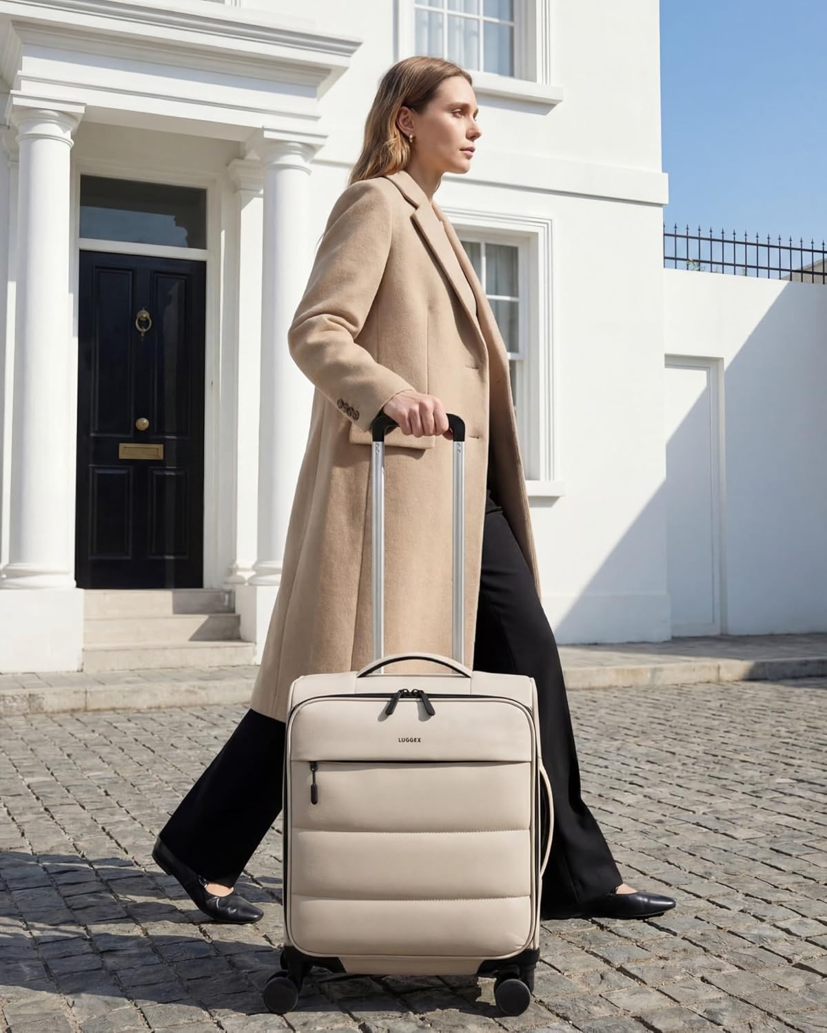 LUGGEX 18x14x8 Underseat Carry On Luggage with Spinner Wheels, UDS Softside Lightweight Suitcase for 2-Day Travel(UX-Pro, Beige, 18x14x8)