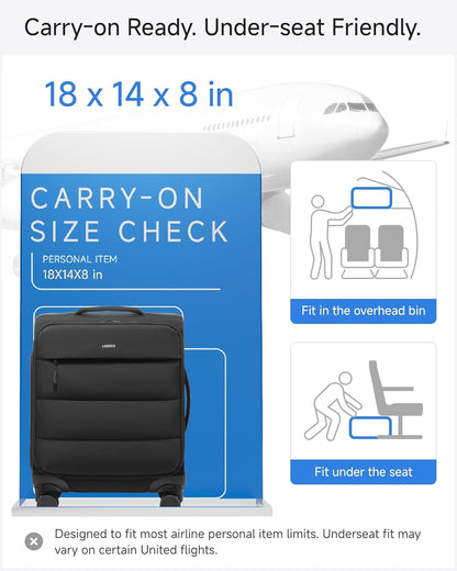LUGGEX 18x14x8 Underseat Carry On Luggage with Spinner Wheels, UDS Softside Lightweight Suitcase for 2-Day Travel(UX-Pro, Beige, 18x14x8)