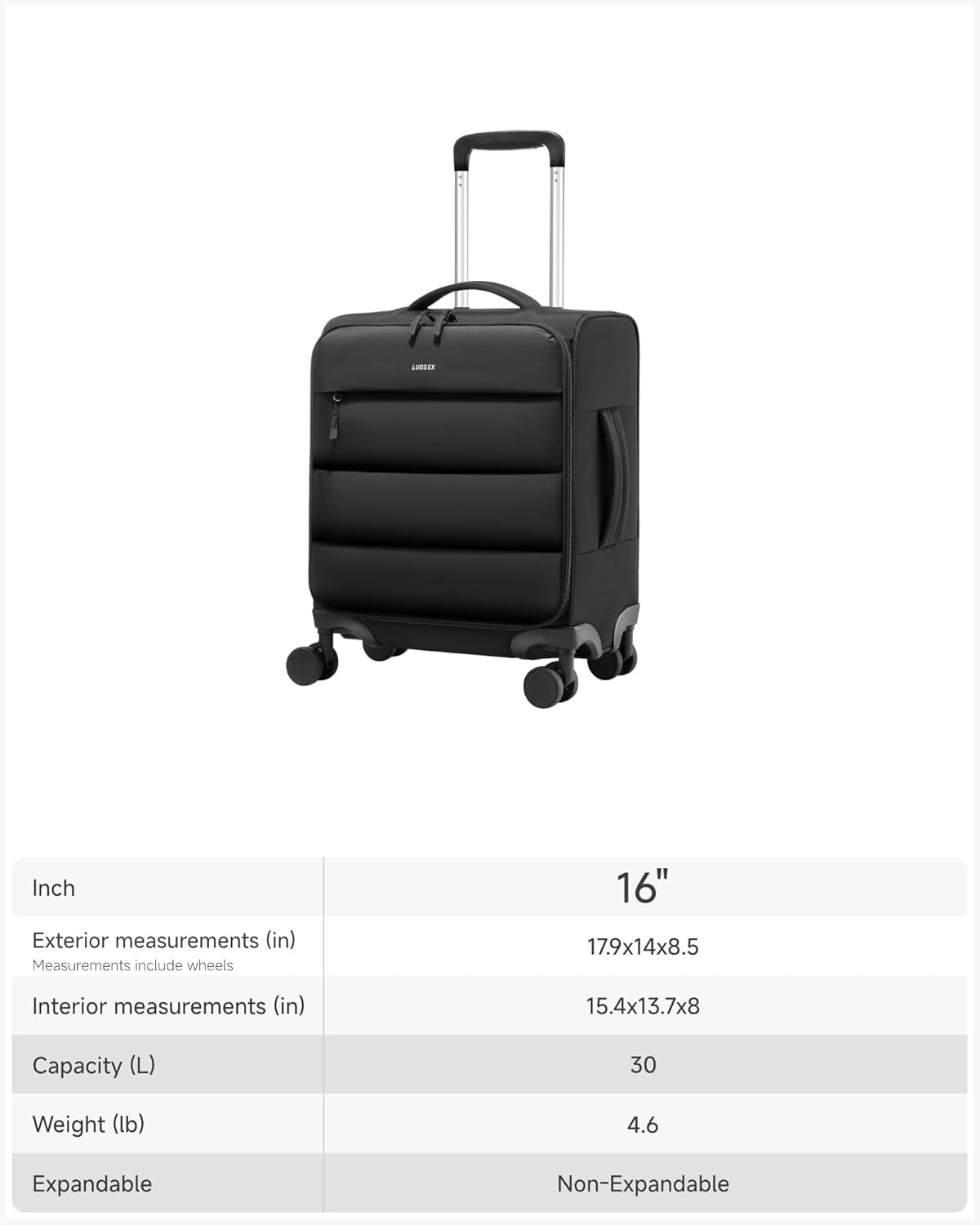 LUGGEX 18x14x8 Underseat Carry On Luggage with Spinner Wheels, UDS Softside Lightweight Suitcase for 2-Day Travel(UX-Pro, Beige, 18x14x8)