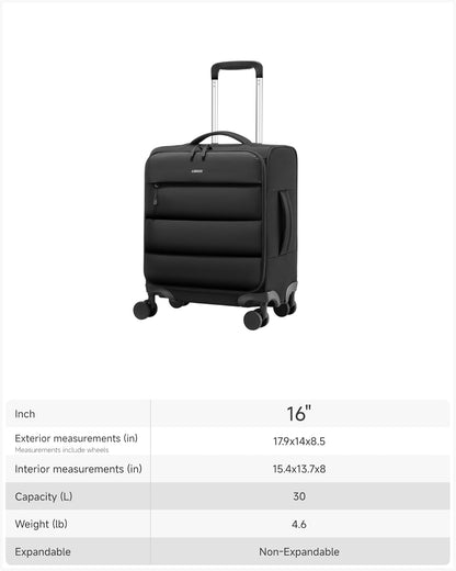 LUGGEX 18x14x8 Underseat Carry On Luggage with Spinner Wheels, UDS Softside Lightweight Suitcase for 2-Day Travel(UX-Pro, Beige, 18x14x8)