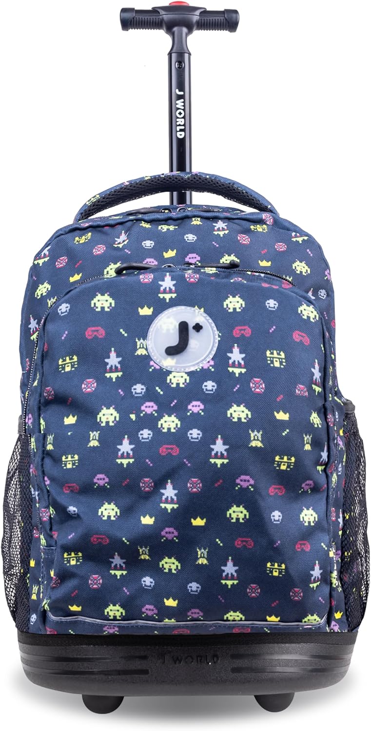 Sunny Rolling Backpack for Kids. Roller Bag With Wheels, Black