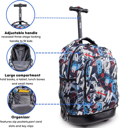 Sunny Rolling Backpack for Kids. Roller Bag With Wheels, Black