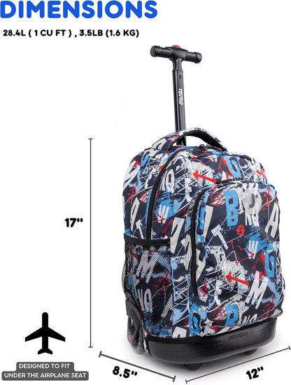 Sunny Rolling Backpack for Kids. Roller Bag With Wheels, Black