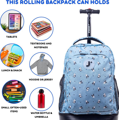 Sunny Rolling Backpack for Kids. Roller Bag With Wheels, Black