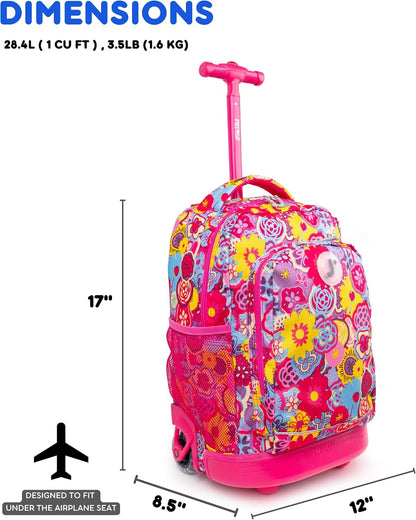Sunny Rolling Backpack for Kids. Roller Bag With Wheels, Black