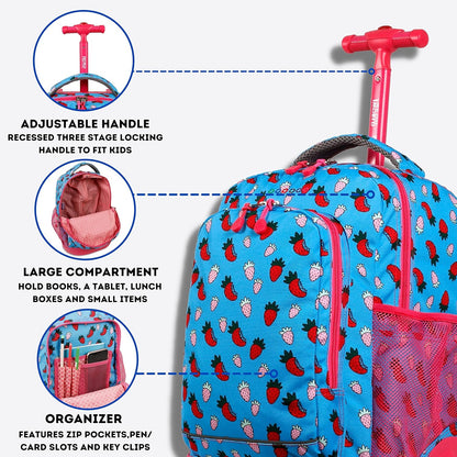 Sunny Rolling Backpack for Kids. Roller Bag With Wheels, Black
