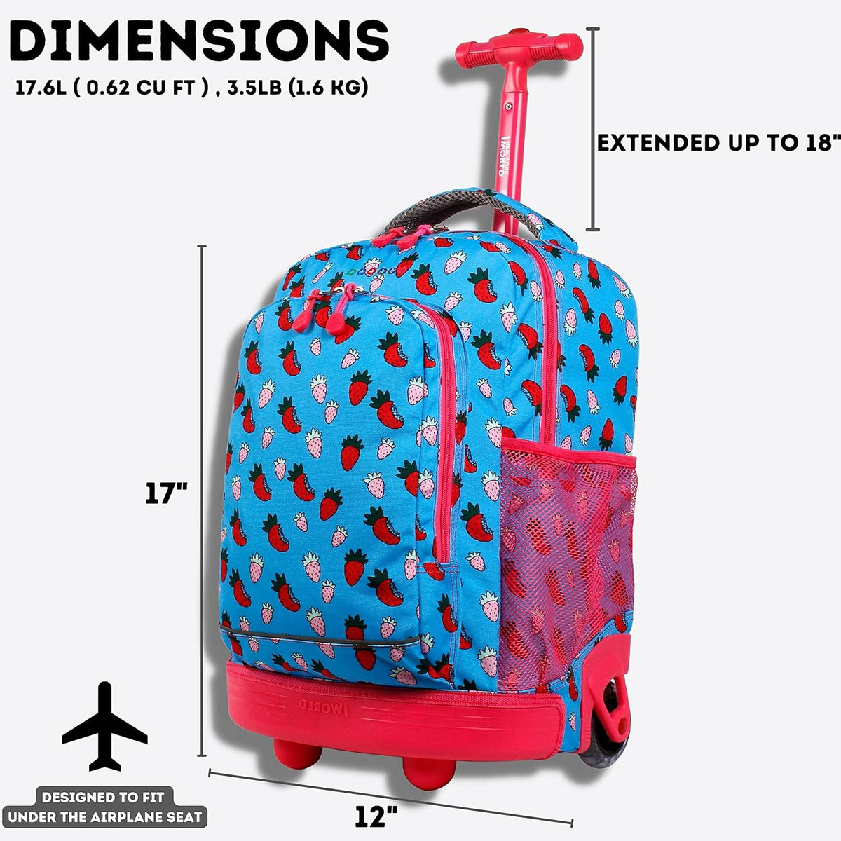 Sunny Rolling Backpack for Kids. Roller Bag With Wheels, Black