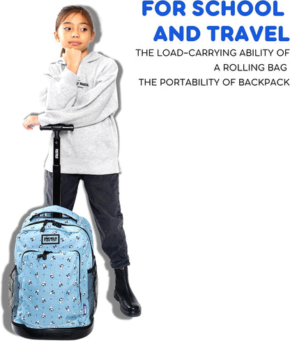Sunny Rolling Backpack for Kids. Roller Bag With Wheels, Black